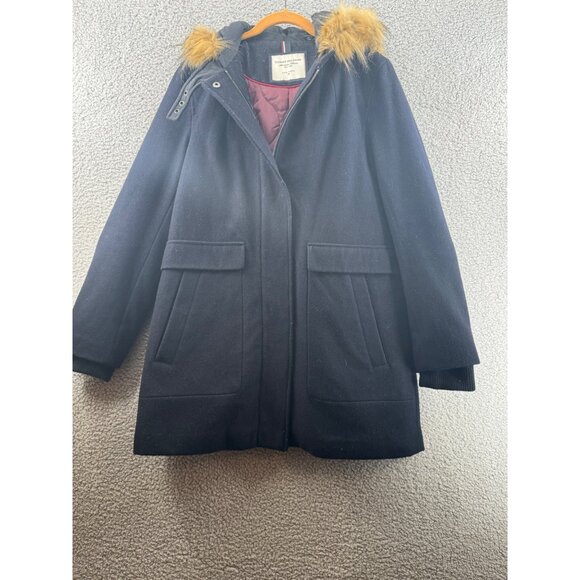 Tommy Hilfiger Womens Wool Blend Coat With Faux Fur Hood Size Medium - Picture 1 of 12